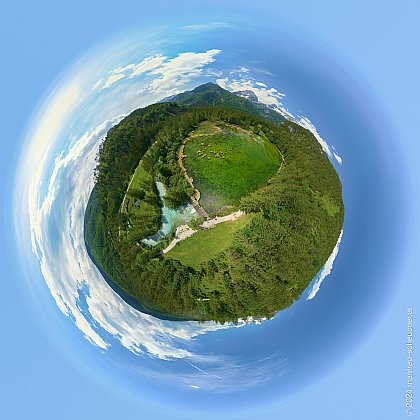 Lufaufnahme Little Planet vom Schiederweiher, Hinterstoder