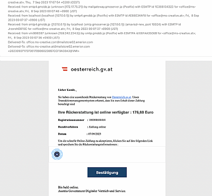Angebliche amtliche Nachricht - PHISHING-EMAIL